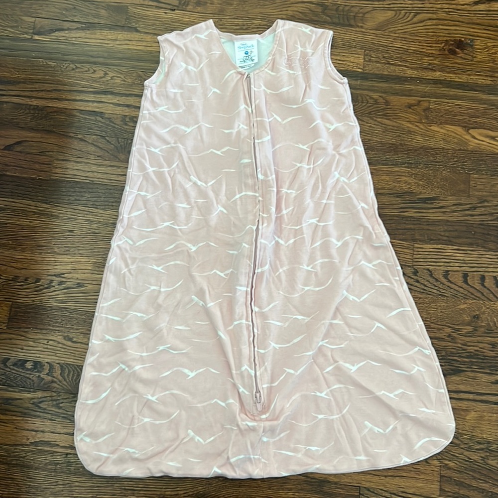 Halo sleeveless sleep sack. Pink and white. Size medium, 16-24 lbs